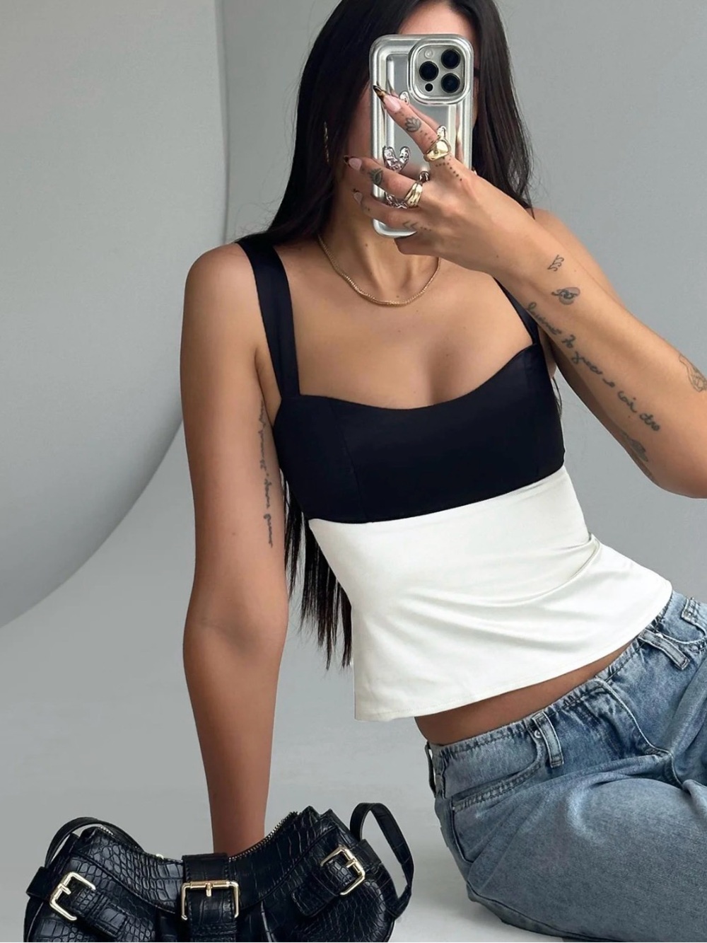 PP Black & White Satin Top